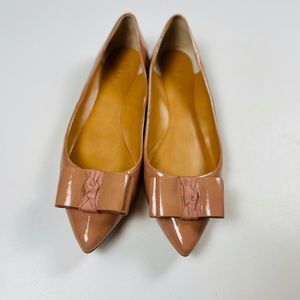 J CREW Women’s Nude EMERY Bow Flats Pointed Toe Patent Leather Sz 8